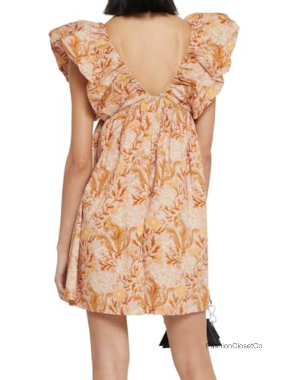 Floral Print V Neck Puff Sleeve Mini Babydoll Dress - Picture 3 of 6